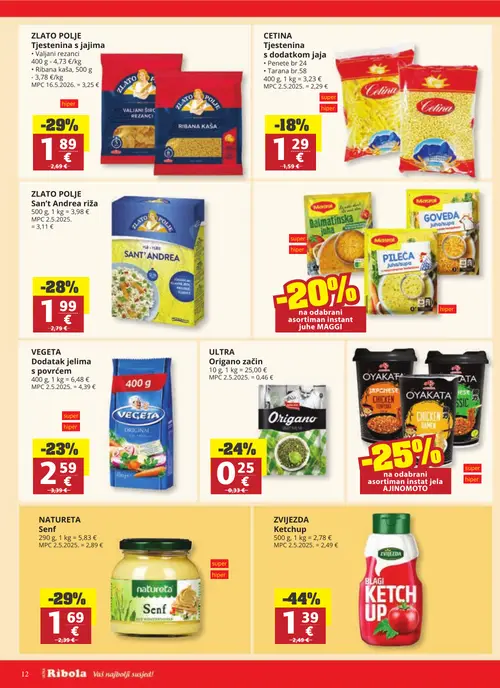 Ribola katalog — stranica 12: ZVIJEZDA Ketchup, Zlato Polje Tjestenina s jajima, Natureta Senf, Zlato Polje San't Andrea riža (vrijedi 28.10.–03.11.2026.)