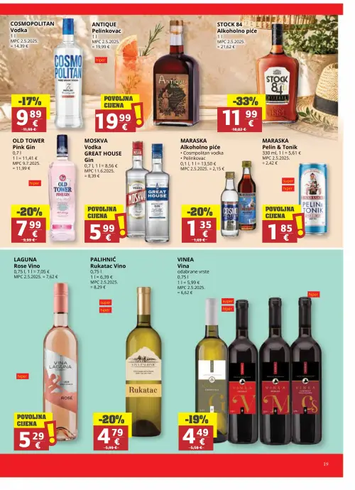 Ribola katalog — stranica 19: Stock 84 Stock 84 Alkoholno piće, Maraska Maraska Alkoholno piće (Cosmopolitan vodka, Pelinkovac), Old Tower Old Tower Pink Gin, Palihnić Palihnić Rukatac Vino (vrijedi 17. 06. 2026.–23. 06. 2026.)