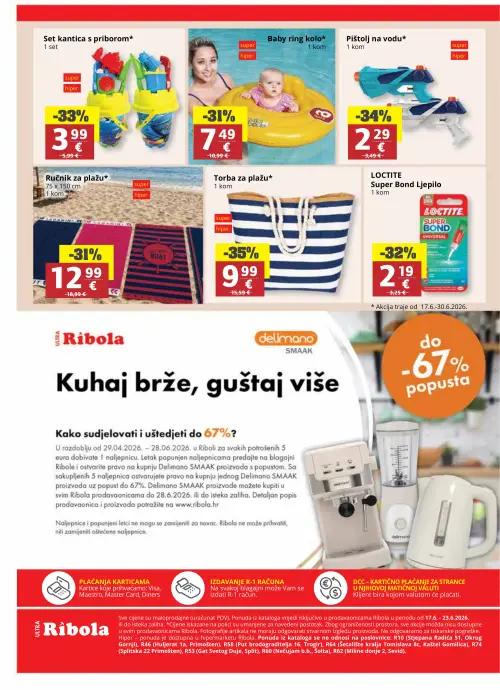 Ribola katalog — stranica 24: Torba za plažu, Pištolj na vodu, Set kantica s priborom, LOCTITE Super Bond Ljepilo (vrijedi 17. 06. 2026.–23. 06. 2026.)