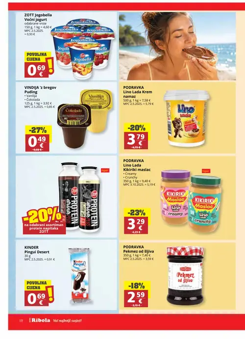 Ribola katalog — stranica 10: VIND Puding Čokolada, VIND Puding Vanilija, ZOTT ZOTT Protein Drink PLUS, ZOTT ZOTT Protein Drink PLUS (vrijedi 24. 06. 2026.–07. 07. 2026.)