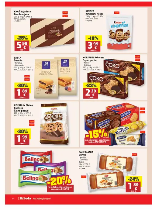 Ribola katalog — stranica 14: BRIOCHE Buns, BRIOCHE Buns, KOESTLIN KOESTLIN Princeza Čajno pecivo Kokos, LASTA LASTA Štrudla Čokolada (vrijedi 24. 06. 2026.–07. 07. 2026.)