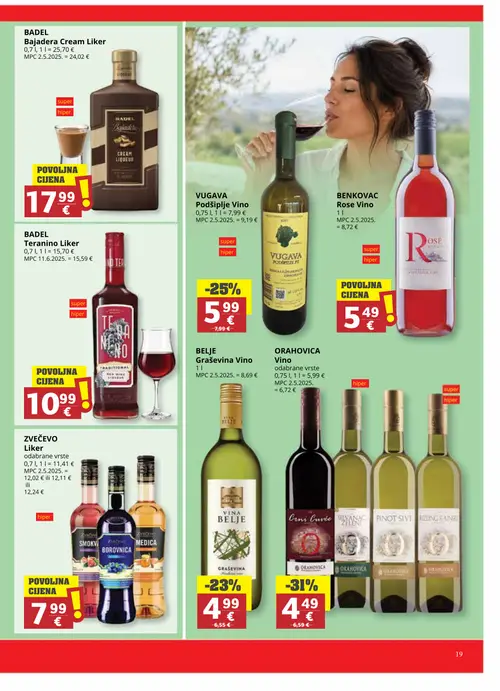 Ribola katalog — stranica 19: BENKOVAC Rose Vino, ZVEČEVO Liker, ORHOVICA Vino, BADEL Teranino Liker (vrijedi 24. 06. 2026.–07. 07. 2026.)
