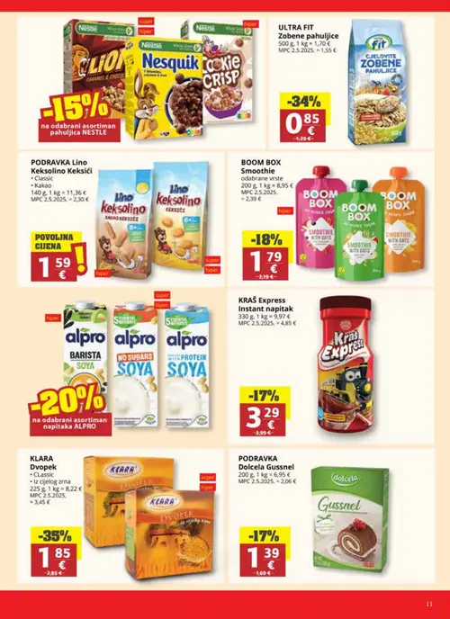 Ribola katalog — stranica 11: KLARA Dvopek Classic, ULTRA FIT Cjelovite zobene pahuljice, BOOM BOX Smoothie odabrane vrste, BOOM BOX Smoothie odabrane vrste (vrijedi 01. 07. 2026.–07. 07. 2026.)