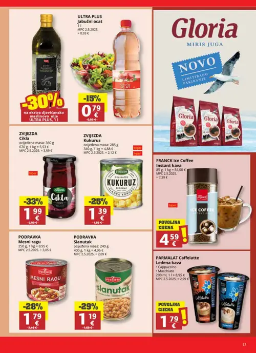 Ribola katalog — stranica 13: ZVIJEZDA Cikla, PODRAVKA Slanutak, PODRAVKA Mesni ragu, ZVIJEZDA Kukuruz (vrijedi 01. 07. 2026.–07. 07. 2026.)