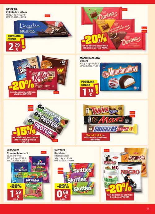 Ribola katalog — stranica 15: Dorina Dorina Kras, Manchmallow Desert, Nestle Nestle slatkiši, GO ON Go Protein (vrijedi 01. 07. 2026.–07. 07. 2026.)