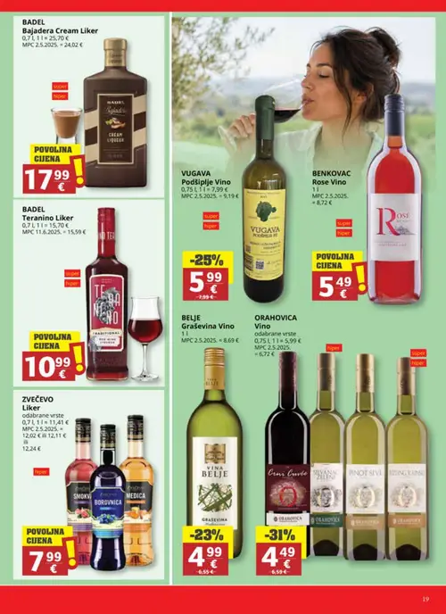 Ribola katalog — stranica 19: ORHOVICA Vino, VUGAJAVA Podšiplje Vino, BELJE Graševina Vino, BADEL Teranino Liker (vrijedi 01. 07. 2026.–07. 07. 2026.)