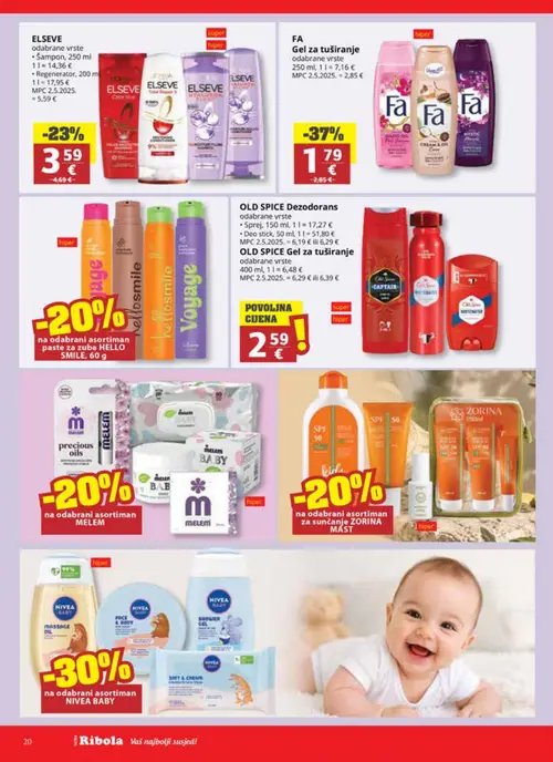 Ribola katalog — stranica 20: FA Gel za tuširanje FA, ELSEVE šampon i regenerator, OLD SPICE Dezodorans OLD SPICE (Sprej), OLD SPICE Dezodorans OLD SPICE (Deo stick) (vrijedi 01. 07. 2026.–07. 07. 2026.)