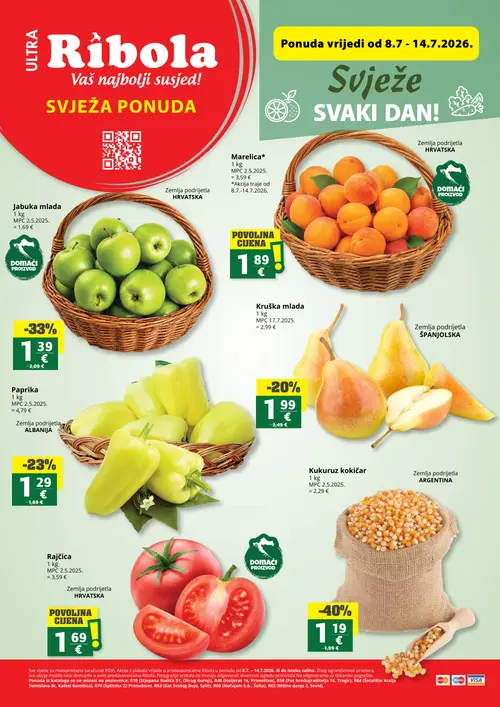 Ribola katalog — stranica 1: Rajčica, Marelica, Kukuruz kožičar, Jabuka mlada (vrijedi 08. 07. 2026.–21. 07. 2026.)