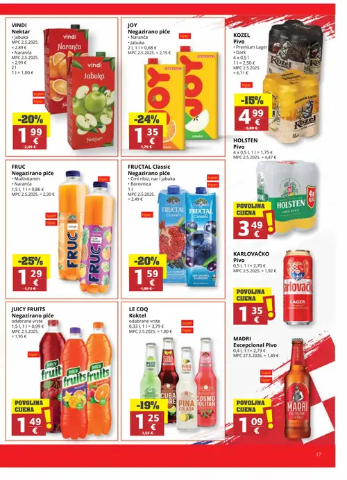 Ribola katalog — stranica 17: FRUC FRUC Negazirano piće Multivitamin, JOY Negazirano piće Jabuka, VINDI Nektar Jabuka, FRUCTAL FRUCTAL Classic Negazirano piće Crni ribiz, nar i jabuka Borovnica (vrijedi 08. 07. 2026.–21. 07. 2026.)