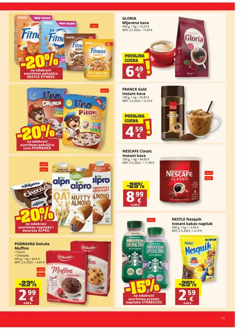 Ribola katalog — stranica 11: NESCAFE Instant kakao, ALPRO napitaka i deserata, NESTLE Nasquik Instant kakao napitak, STARBUCKS PROTEIN DRINK 20G WITH COFFEE (vrijedi 22. 07. 2026.–04. 08. 2026.)