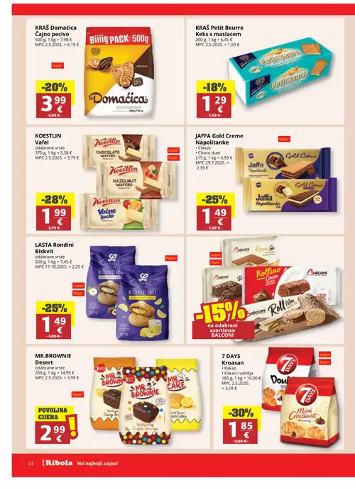 Ribola katalog — stranica 14: 7 Days 7 DAYS Kroasan, Koestlin KOESTLIN Vafel, Jaffa JAFFA Gold Creme Napolitanke, Lasta LASTA Rondini Biskvit (vrijedi 22. 07. 2026.–04. 08. 2026.)