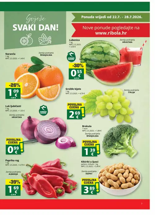 Ribola katalog — stranica 3: Paprika rog, Lubenič, Naranča, Kikiriki u ljusci (vrijedi 22. 07. 2026.–04. 08. 2026.)