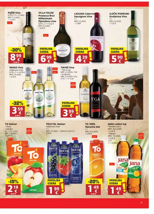 Ribola katalog — stranica 19: To TO 100% Naranča Sok, IMAKO Vino odabrane vrste, POŠIP Vino, To TO Nektar - Jabuka (vrijedi 06. 08. 2026.–18. 08. 2026.)