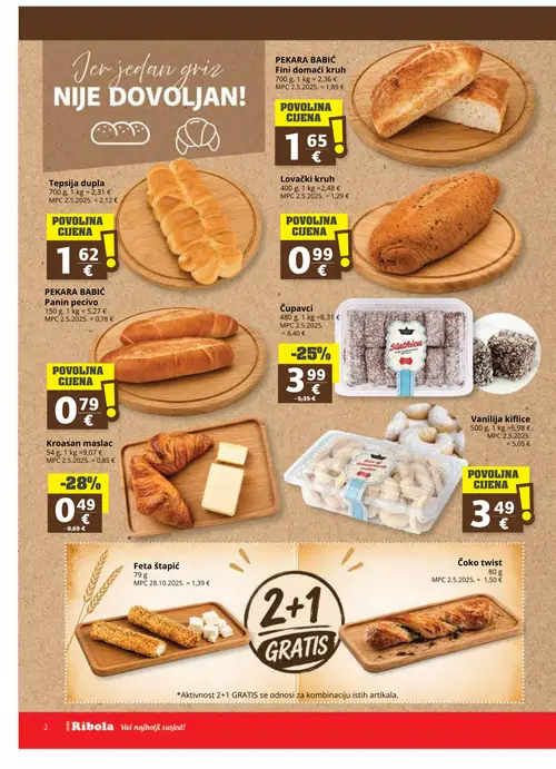 Ribola katalog — stranica 2: Kroasan maslac, Čupavci, PEKARA BABIĆ Fini domaći kruh, Lovački kruh (vrijedi 06. 08. 2026.–18. 08. 2026.)