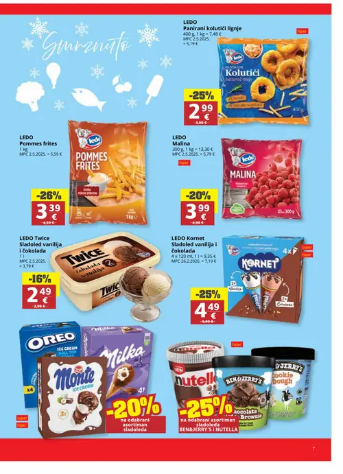 Ribola katalog — stranica 7: LEDO Pommes frites, LEDO Panirani kolutići lignje, LEDO Sladoled vanilija i čokolada, LEDO Malina (vrijedi 06. 08. 2026.–18. 08. 2026.)