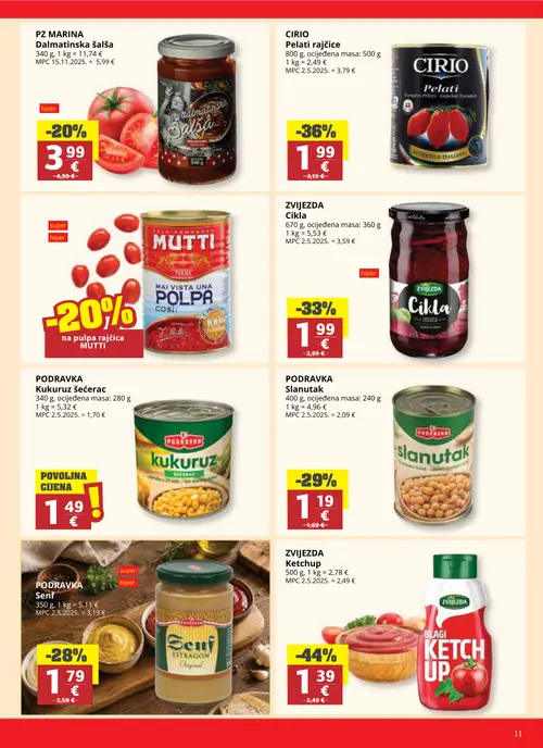 Ribola katalog — stranica 11: ZVIJEZDA Ketchup, CIRIO Pelati rajčice, MUTTI Polpa, ZVIJEZDA Cikla (vrijedi 02. 09. 2026.–15. 09. 2026.)