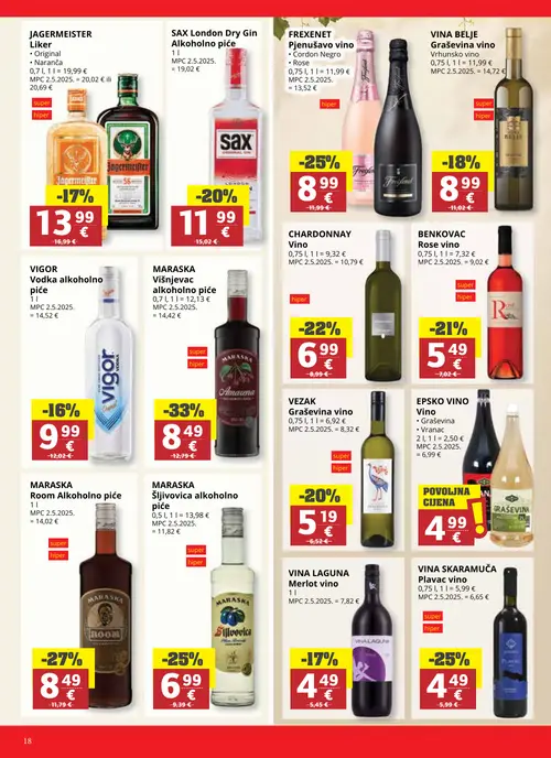 Ribola katalog — stranica 18: MARASKA Višnjevac alkoholno piće, EPSKO VINO Vino Graševina Vranac, MARASKA Room Alkoholno piće, MARASKA Šljivovica alkoholno piće (vrijedi 02. 09. 2026.–15. 09. 2026.)