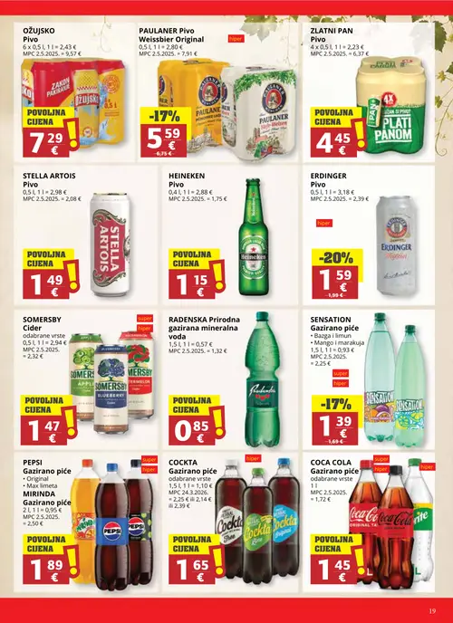 Ribola katalog — stranica 19: ERDINGER Pivo, SENSATION Gazirano piće, PAULANER Pivo Weissbier Original, OŽUJSKO Pivo (vrijedi 02. 09. 2026.–15. 09. 2026.)
