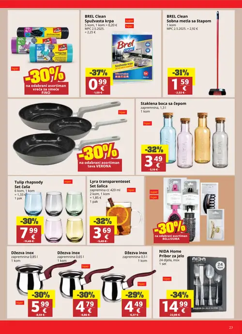 Ribola katalog — stranica 23: BREL Clean Spužvasta krpa, NIDA Home Pribor za jelo, Staklena boca sa čepom, Lyra transparenteset Set šalica (vrijedi 02. 09. 2026.–15. 09. 2026.)