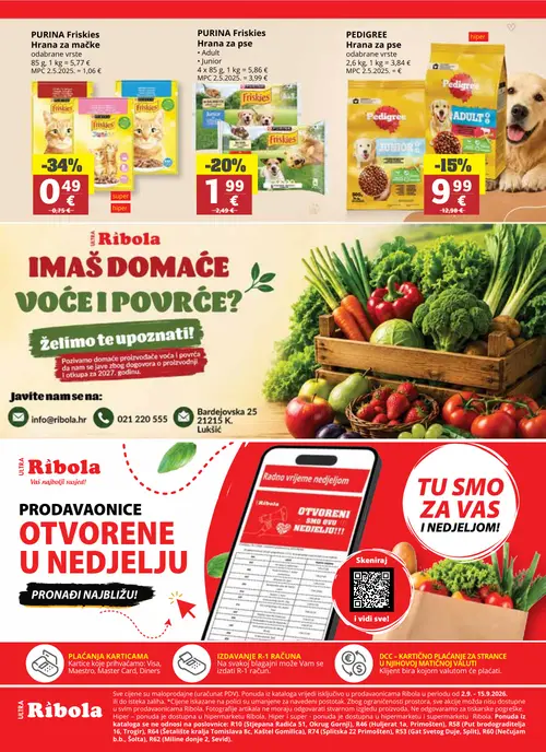 Ribola katalog — stranica 24: PURINA Friskies Hrana za mačke odabrane vrste, PEDIGREE Hrana za pse odabrane vrste, PURINA Friskies Hrana za pse Adult Junior (vrijedi 02. 09. 2026.–15. 09. 2026.)