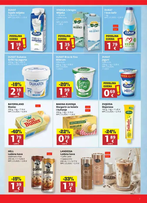 Ribola katalog — stranica 7: Bayernland Maslac 250 g, Landessa Ledena kava Caffe Latte, Cappuccino 230 ml, Zvijezda Majoneza 165 g, Bakina kuhinja Margarin za kolače i kuhanje 250 g (vrijedi 02. 09. 2026.–15. 09. 2026.)