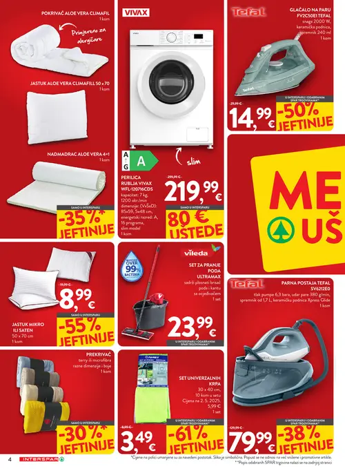 Spar katalog — stranica 4: PAMEX SET UNIVERZALNIH KRPA 30 x 40 cm, 10 kom u setu, JASTUK MIKRO ILI SATEN 50 x 70 cm, Tefal Glačalo na paru Tefal FV2C50E1 Tefal, Tefal PARNA POSTAJA TEFAL SV6212EO (vrijedi 26. 08. 2026.–08. 09. 2026.)