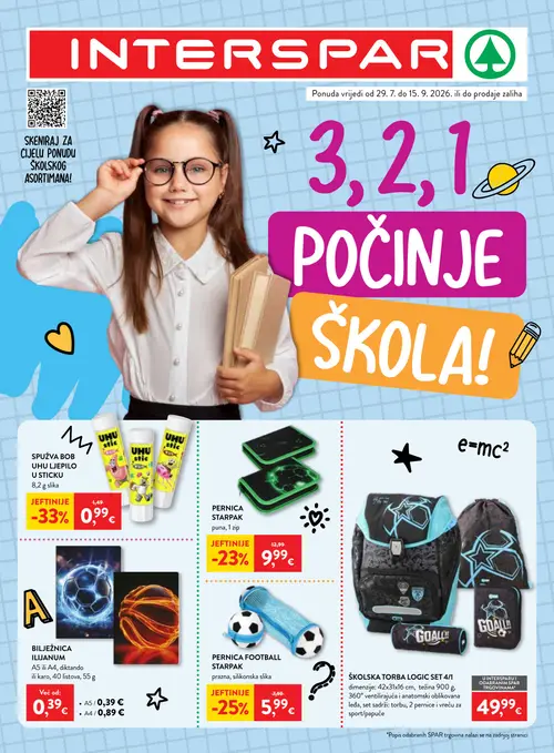 Spar katalog — stranica 1: UHU SPUŽVA BOB UHU LJEPILO U STICKU, PERNICA FOOTBALL STARPAK, PERNICA STARPAK (vrijedi 29. 07. 2026.–15. 09. 2026.)