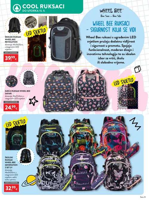 Spar katalog — stranica 11: WHEEL BEE ŠKOLSKI RUKSAK WHEEL BEE REVOLUTION, WHEEL BEE DJEČJI RUKSAK WHEEL BEE SAFARI, WHEEL BEE ŠKOLSKI RUKSAK WHEEL BEE GENERATION Z SET 2/1 (vrijedi 29. 07. 2026.–15. 09. 2026.)
