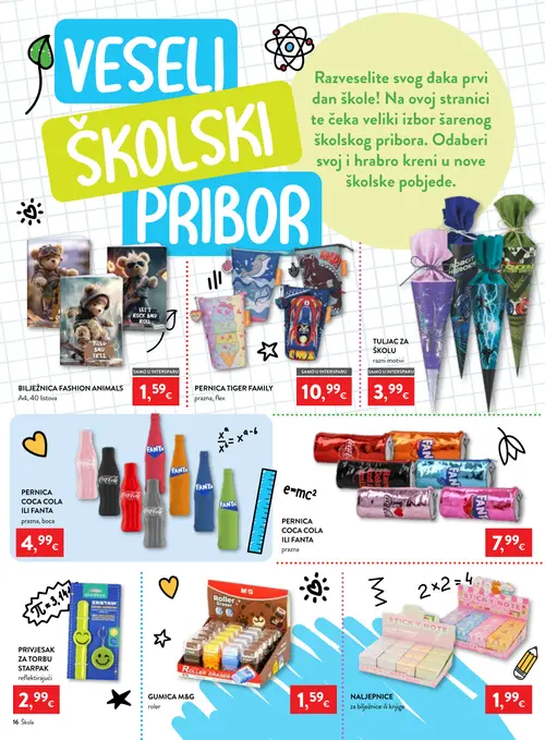 Spar katalog — stranica 16: BILJEŽNICA FASHION ANIMALS A4, 40 listova, PERNICA TIGER FAMILY, PERNICA COCA COLA ILI FANTA, TULJAK ZA ŠKOLU (vrijedi 29. 07. 2026.–15. 09. 2026.)