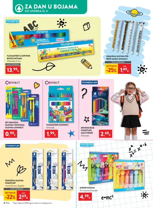 Spar katalog — stranica 18: KEMIJSKA OLOVKA PIŠI BRIŠI MAGIC ANIMALS, STAEDTLER TEHNIČKA OLOVKA STAEDTLER, MITAMA FLOMASTERI ILI DRVENE BOJICE MITAMA, Connect SET KEMIJSKA OLOVKA+TEHNIČKA OLOVKA CONNECT (vrijedi 29. 07. 2026.–15. 09. 2026.)