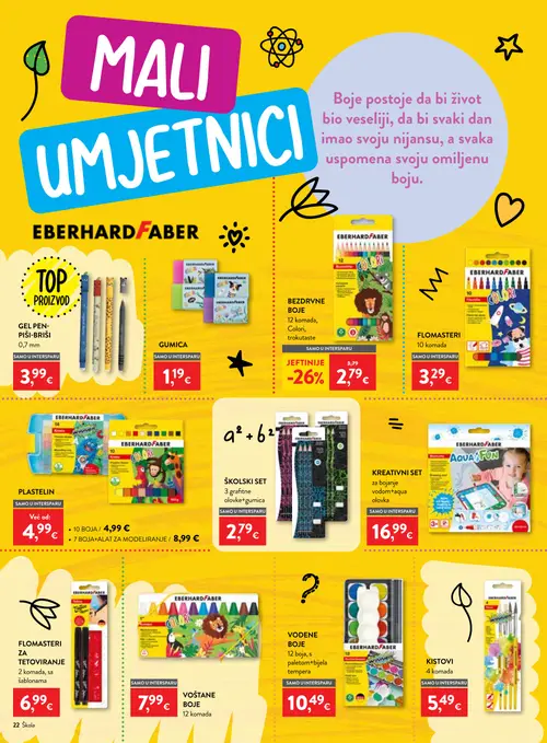 Spar katalog — stranica 22: EBERHARD FABER BEZDRVNE BOJE 12 komada, Colori, trokutaste, EBERHARD FABER GEL PEN PIŠI-BRIŠI 0,7 mm, EBERHARD FABER GUMICA, EBERHARD FABER FLOMASTERI 10 komada (vrijedi 29. 07. 2026.–15. 09. 2026.)