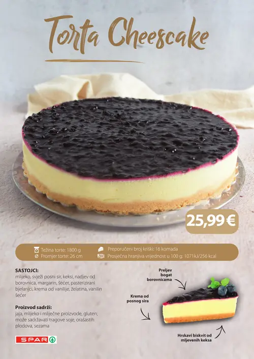 Spar katalog — stranica 15: Torta Cheesecake (vrijedi 19. 08. 2026.–25. 08. 2026.)