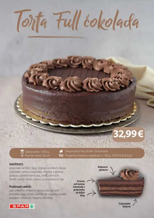 Spar katalog — stranica 17: Torta Full čokolada (vrijedi 26. 08. 2026.–01. 09. 2026.)