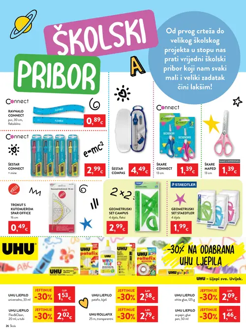 Spar katalog — stranica 26: UHU UHU LJEPIPL patafix, bijeli, UHU UHU LJEPIPL universzalno, 33 ml, UHU UHU LJEPIPL Flex&Clean, 20 ml, u tubi, UHU UHU ROLLAFIX (vrijedi 29. 07. 2026.–15. 09. 2026.)