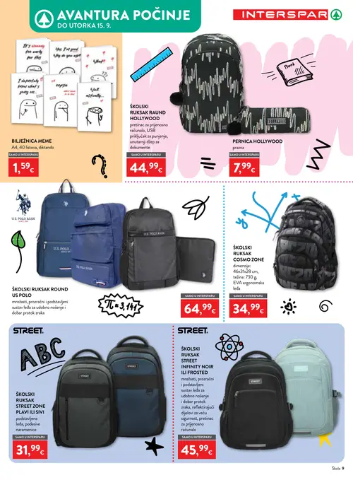 Spar katalog — stranica 9: STREET ŠKOLSKI RUKSAK STREET ZONE PLAVI ILI SIVI, STREET ŠKOLSKI RUKSAK STREET INFINITY NOIR ILI FROS (vrijedi 29. 07. 2026.–15. 09. 2026.)
