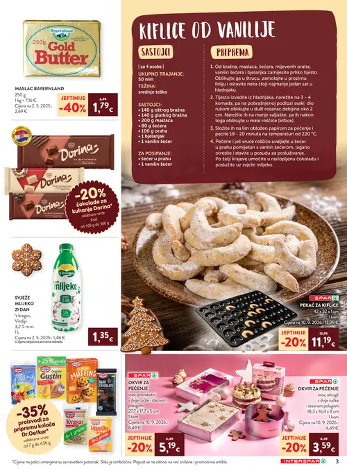 Spar katalog — stranica 3: Bayernland Maslac Gold Butter, INTERSPAR Okvir za pečenje, SPAR Okvir za pečenje, SPAR Pekač za kiflice (vrijedi 07.10.–15.12.2026.)