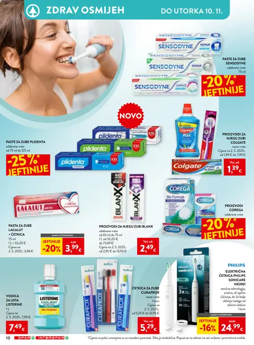 Spar katalog — stranica 10: Lacalut Pasta za zube Lacalut aktiv + četkica, Philips Električna četkica Philips Sonicare HX3901, Sensodyne Pasta za zube Sensodyne odabrane vrste, Colgate Proizvodi za njegu zubi Colgate (vrijedi 21.10.–10.11.2026.)