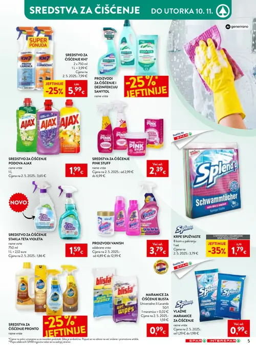Spar katalog — stranica 5: AJAX SREDSTVO ZA ČIŠĆENJE PODOVA AJAX, Splendid KRPE SKUŽVASTE, SREDSTVO ZA ČIŠĆENJE KH7, SREDSTVO ZA ČIŠĆENJE STAKLA TETA VIOLETA (vrijedi 21.10.–10.11.2026.)