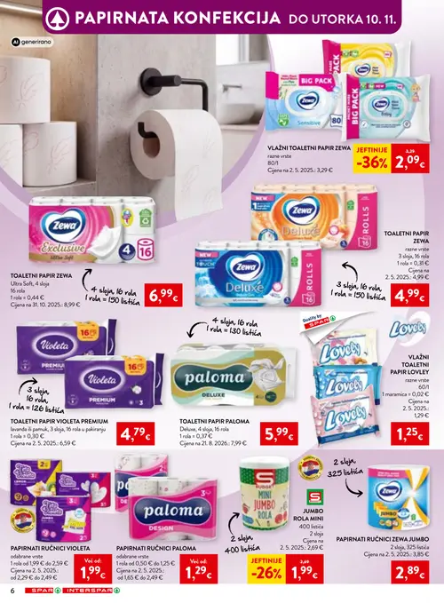 Spar katalog — stranica 6: Zewa VLAŽNI TOALETNI PAPIR ZEWA, Budget JUMBO ROLA MINI, Zewa TOALETNI PAPIR ZEWA, Zewa PAPIRNATI RUČNICI ZEWA JUMBO (vrijedi 21.10.–10.11.2026.)