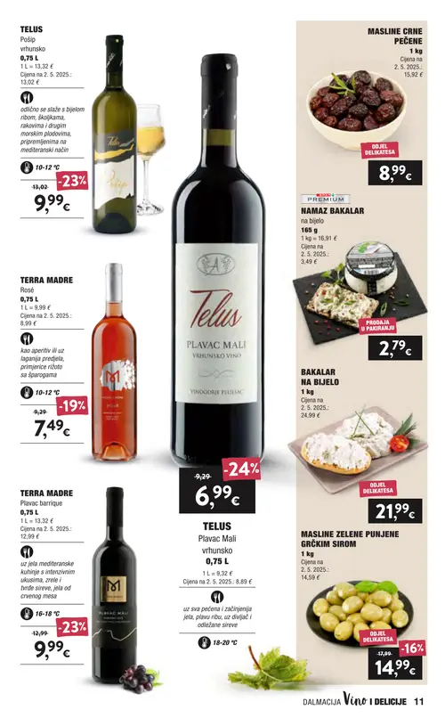 Spar katalog — stranica 11: Telus Plavac Mali vrhunsko vino, Telus Pošip vrhunsko vino, Terra Madre Plavac barrique, Terra Madre Rosé (vrijedi 16. 09. 2026.–22. 09. 2026.)
