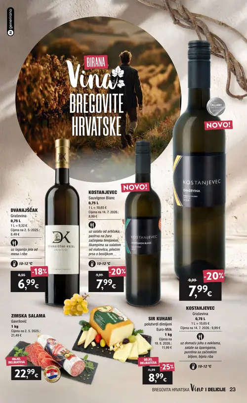 Spar katalog — stranica 23: SIR KUHA, KOSTANJEVEC Sauvignon Blanc, DVANAJŠČAK Graševina (vrijedi 16. 09. 2026.–22. 09. 2026.)