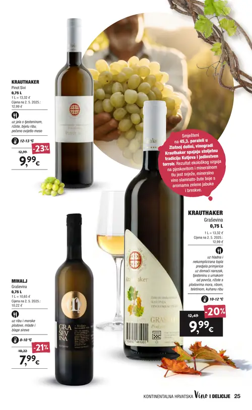 Spar katalog — stranica 25: KRAUTHAKER Pinot Sivi, MIHALJ Graševina, KRAUTHAKER Graševina (vrijedi 16. 09. 2026.–22. 09. 2026.)