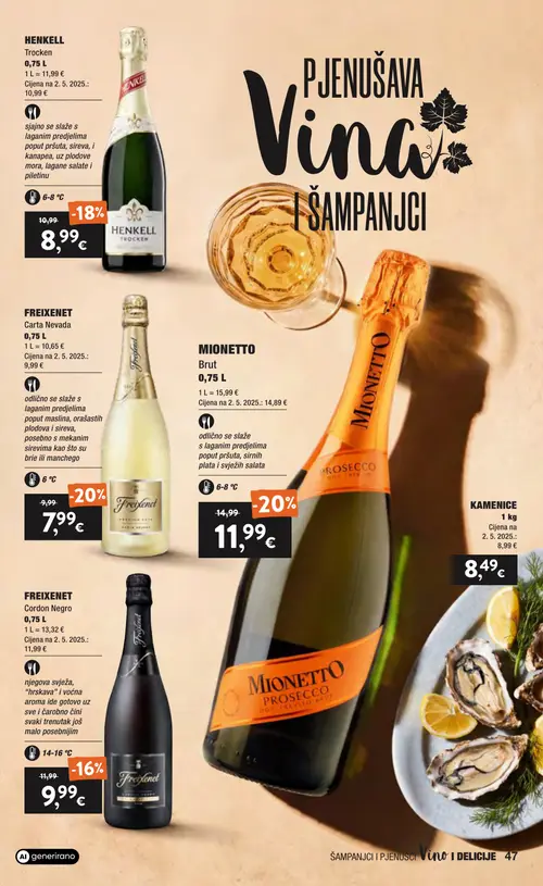 Spar katalog — stranica 47: FREIXENET Carta Nevada, MIONETTO Brut, HENKELL Trocken, FREIXENET Cordon Negro (vrijedi 16. 09. 2026.–22. 09. 2026.)
