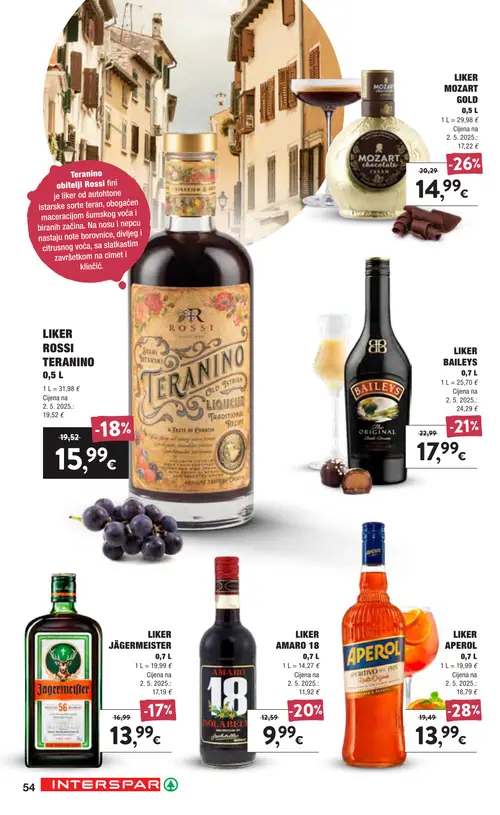 Spar katalog — stranica 54: APEROL LIKER APEROL, LIKER MOZART GOLD, LIKER BAILEYS, LIKER AMARO 18 (vrijedi 16. 09. 2026.–22. 09. 2026.)