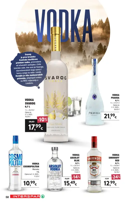 Spar katalog — stranica 58: VODKA SMIRNOFF RED, VODKA PRAVDA (vrijedi 16. 09. 2026.–22. 09. 2026.)