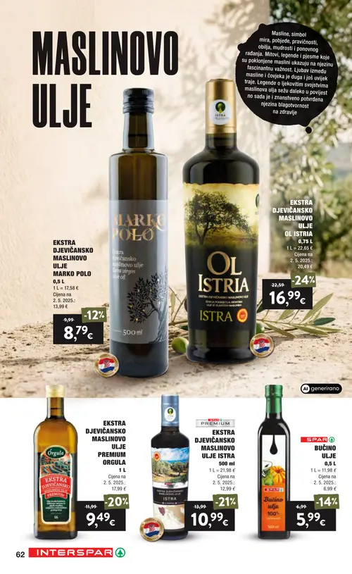 Spar katalog — stranica 62: EKSTRA DJEVIČANSKO MASLINOVO ULJE OL ISTRIA, ISTRA EKSTRA DJEVIČANSKO MASLINOVO ULJE ISTRIA, Orgula EKSTRA DJEVIČANSKO MASLINOVO ULJE ORGULA (vrijedi 16. 09. 2026.–22. 09. 2026.)