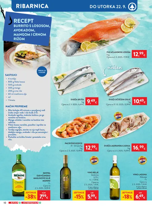 Spar katalog — stranica 12: MONINI EKSTRA DJEVIČANSKO MASLINOVO ULJE MONINI Classico, FILE ATLANSKOG LOSOSA, SVJEŽI OČIŠĆENI OSLIĆ, VINO LAGUNA Malvazija (vrijedi 16. 09. 2026.–22. 09. 2026.)