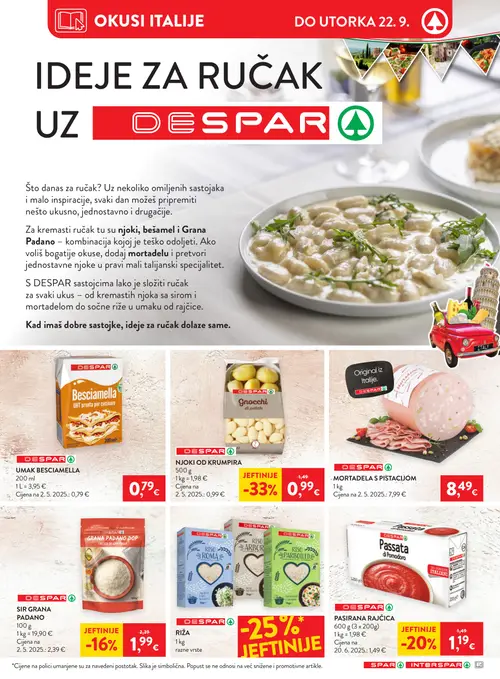 Spar katalog — stranica 16: DESPAR NJOKI OD KRUMPIRA, DESPAR PASIRANA RAJČICA, DESPAR SIR GRANA PADANO (vrijedi 16. 09. 2026.–22. 09. 2026.)