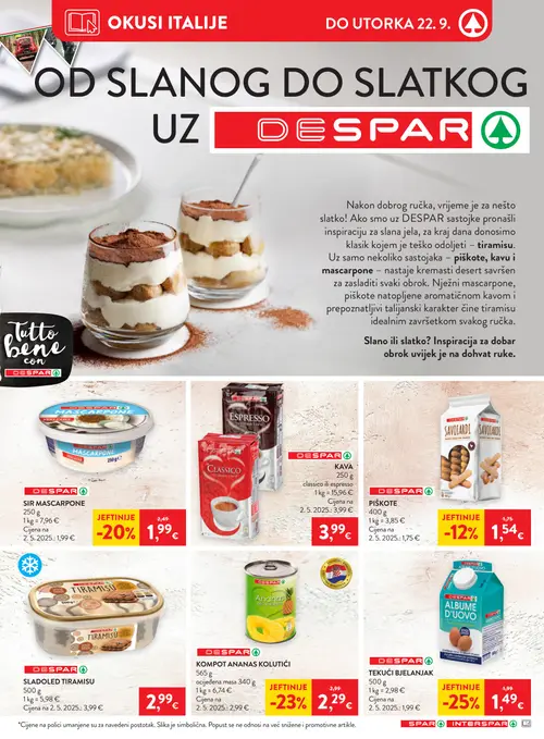 Spar katalog — stranica 17: DESPAR TEKUĆI BJELANJAK, DESPAR SLADOLED TIRAMISU, DESPAR KOMPOT ANANAS KOLUTIĆI, DESPAR PIŠKOTE (vrijedi 16. 09. 2026.–22. 09. 2026.)