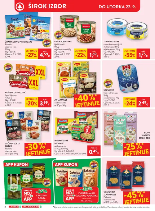 Spar katalog — stranica 21: Rio Mare Tuna Rio Mare u suncokretovom ulju ili vlastitom soku, Eva Skuša Eva fileti u biljnom ulju, Podravka Grah Podravka bijeli ili smeđi, Gavrilović Pašteta Gavrilović čajna ili jetrena (vrijedi 16. 09. 2026.–22. 09. 2026.)